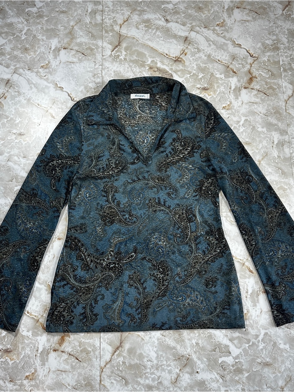 Biaggi Y2K Floral Paisley Boho Stretch Lightweight Flare Sleeve Medium Shirt